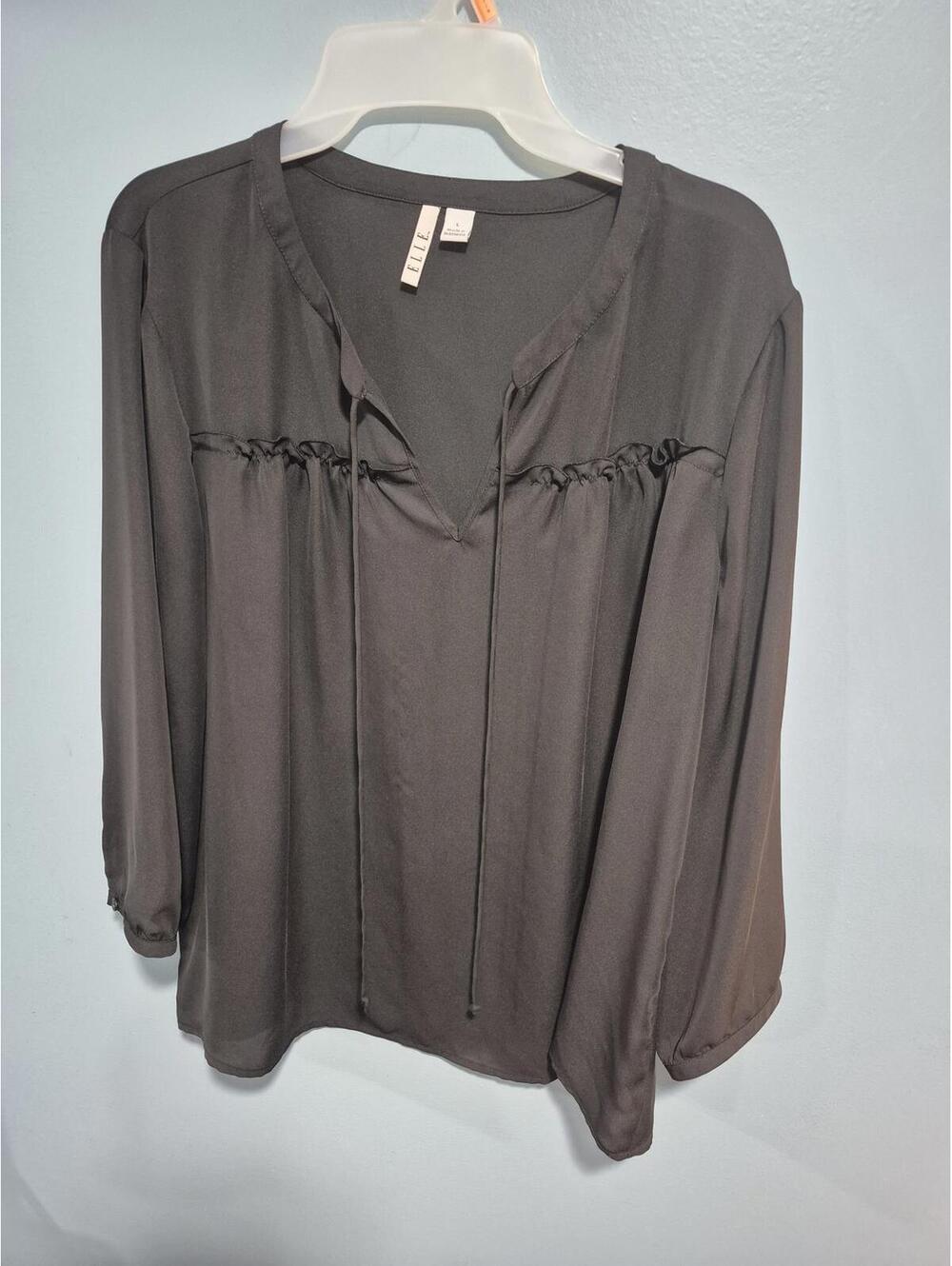 ELLE Women's Long Sleeve Blouse Large Black